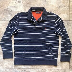 Nautica Striped Pullover Sweatshirt Sz L Toggle Closure Neckline Collared